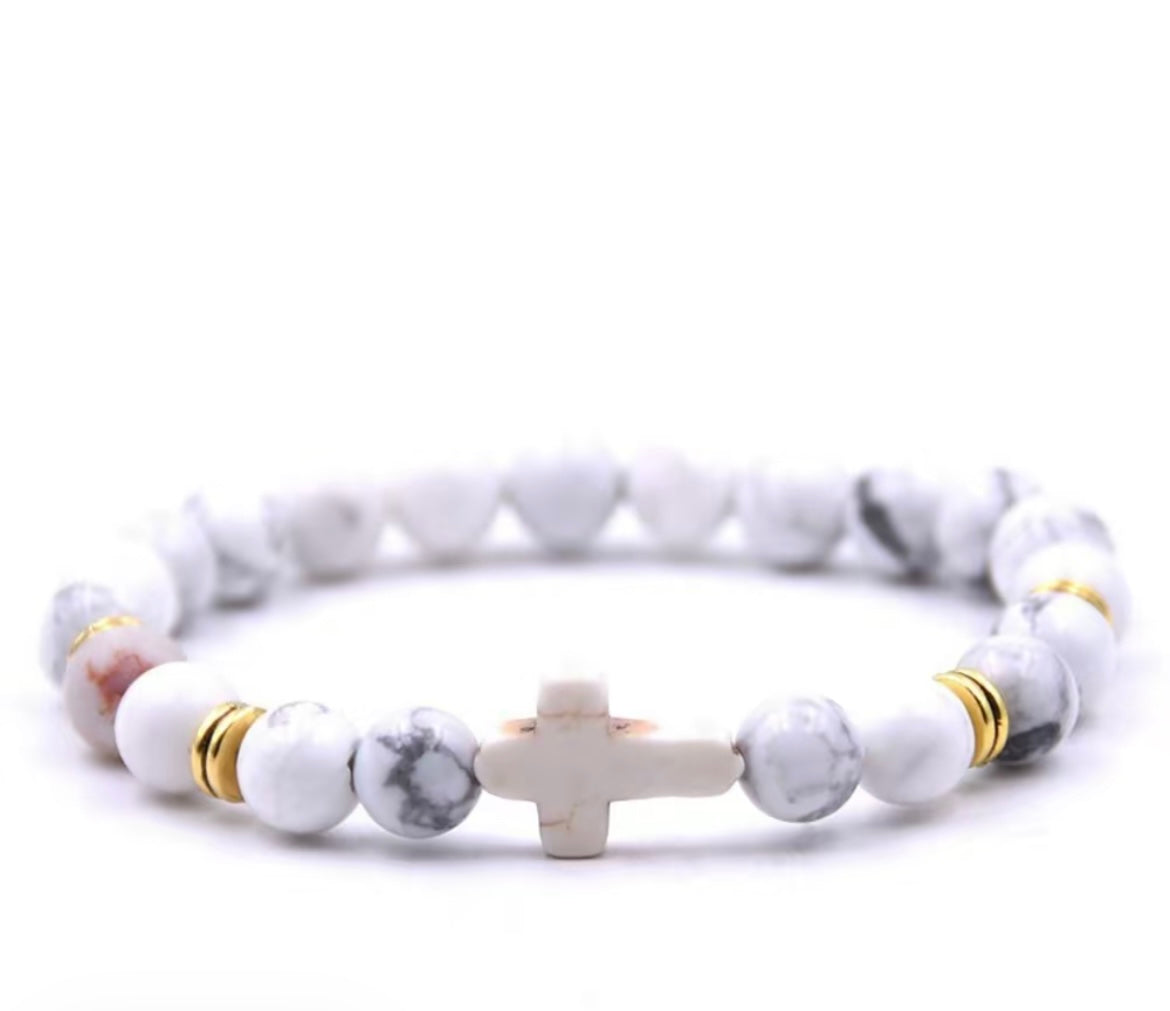 Cross bracelets natural stainless steel cross elastic rope map lava bead bracelet for daily wear!