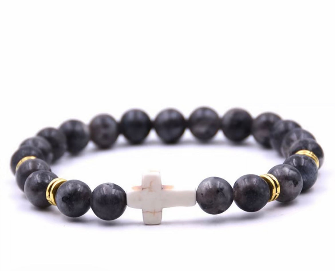 Cross bracelets natural stainless steel cross elastic rope map lava bead bracelet for daily wear!