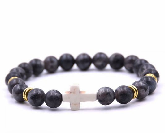 Cross bracelets natural stainless steel cross elastic rope map lava bead bracelet for daily wear!